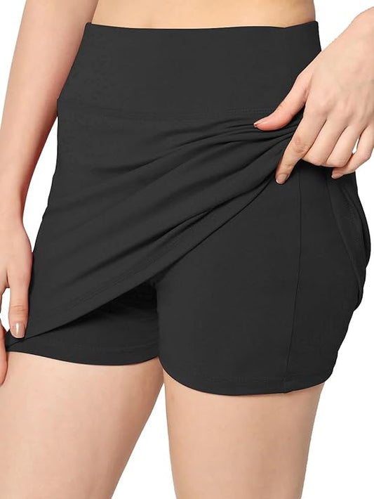 ALYNE Skirt with Shorts for Women's & Girl's Solid High Waist Flared Skater Short Mini Skirt