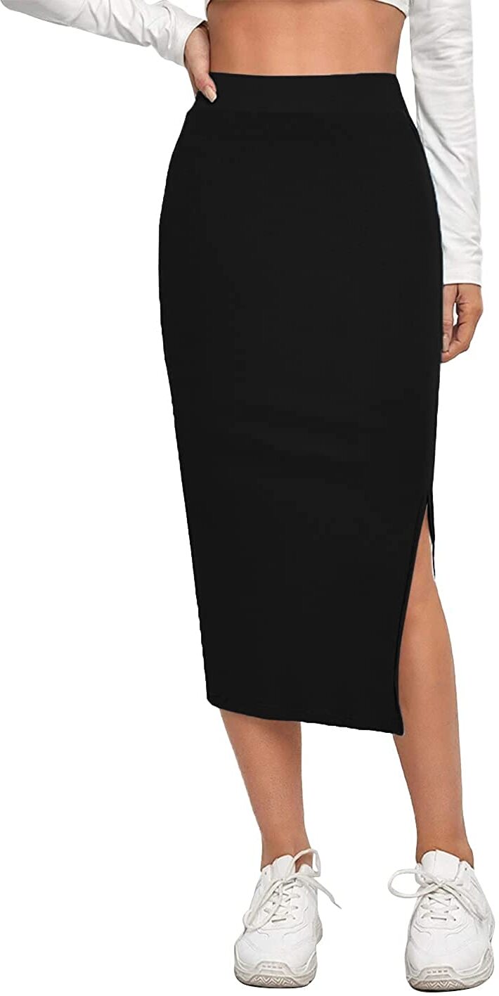 ALYNE Women's Elastic Waist Pencil Bodycon Midi Skirt