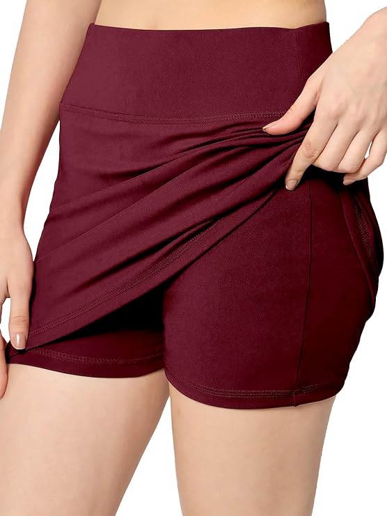 ALYNE Skirt with Shorts for Women's & Girl's Solid High Waist Flared Skater Short Mini Skirt